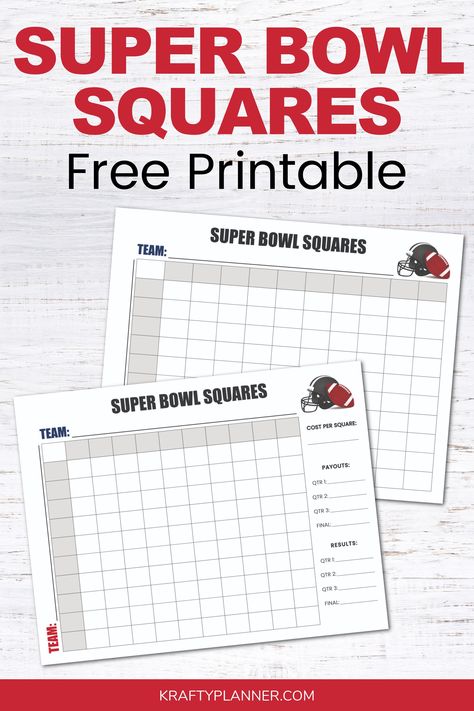 Free Printable Super Bowl Squares Board — Krafty Planner Super Bowl Squares Fundraiser, Super Bowl Squares Board, Super Bowl Board, Super Bowl Squares, Superbowl Squares, Laser Paper, Super Bowl Party, Game Start, Superbowl Party