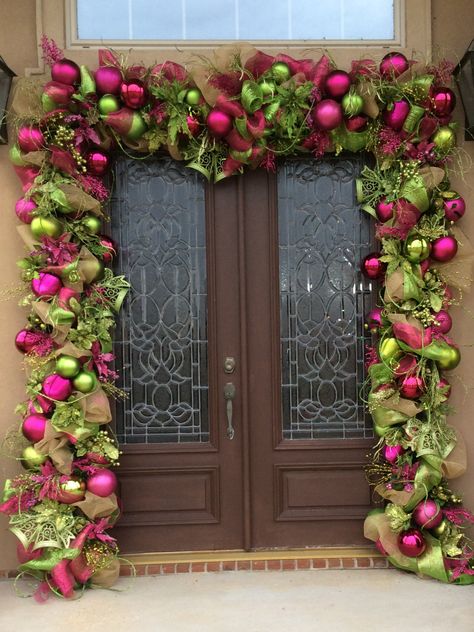 When PINK meets Green=AKAeautiful!!! AllThingsPink&Green CHRISTmas 2014 Lime Green And Pink Christmas Decor, Green Red And Pink Christmas, Red Pink And Green Christmas, Magenta Christmas, Pink And Green Christmas, Christmas Entrance, Christmas Arch, Christmas Colours, Pink Christmas Decorations