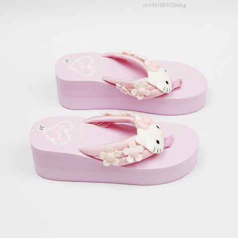 Sanrio Hello Kitty Slippers Y2k Kawaii Cartoon Sandals Fashion Platform Shoes Women Wedge Flip Flop Y2k Pink Hello Kitty, Y2k Hello Kitty, Heels Slippers, Punk Shoes, Kawaii Shoes, Platform Flip Flops, High Heel Slippers, Fashion Y2k, Pink Hello Kitty