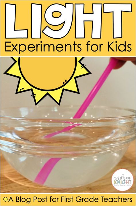 These hands-on light experiments for first grade kids are fun, engaging, and aligned to the NGSS. Each science lab teaches children something unique about how light behaves, while introducing them to key vocabulary such as refract, reflect, transparent, translucent, and opaque. Click through to the blog post to grab lots of ideas for your lesson planning. You'll find plenty of book recommendations and student activities to help you get started. Let's go! Science Light Activities, Light Experiments For Kids, Light Energy Activities, Light Science Experiments, Shadow Experiments, Light Reflection And Refraction, Shadow Activities, Light Experiments, Sound Science