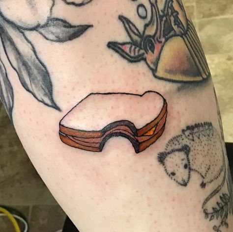 Sandwich Tattoo, Craft Tattoo, Banana Skirt, Bologna Sandwich, Small Tattoos With Meaning, Tattoo Art Drawings, Tat Ideas, Painting Canvas, Tattoos With Meaning