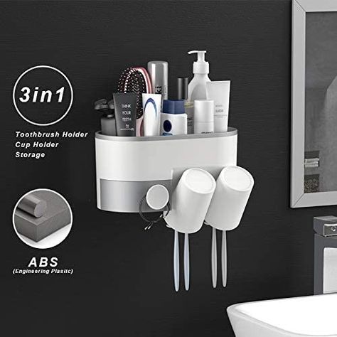 Amazon.com: BUILDEC Toothbrush Holder Wall Mount Adhesive Bathroom Storage Organizer Wall Mount No Drilling Electric Toothbrushes Slots Multifunctional Organizer and Drawer with Phone Holder (2 Cups): Home & Kitchen Toiletries Storage, Wall Mounted Toothbrush Holder, Toothbrush Organization, Toothbrush Holder Wall, Cup Storage, Toothpaste Squeezer, Bathroom Accessories Set, Toothbrush Holders, Bathroom Toothbrush Holder