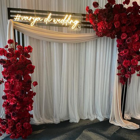 A photo backdrop we created featuring our couples custom neon hashtag #varya_di_wedding ❤️ Styling, flowers, decor and set up by @museweddingsandevents Rose Photo Backdrop, Styling Flowers, Couples Custom, Flowers Decor, Luxury Weddings, Wedding Styling, Rose Photos, Wedding Pins, Burgundy Floral