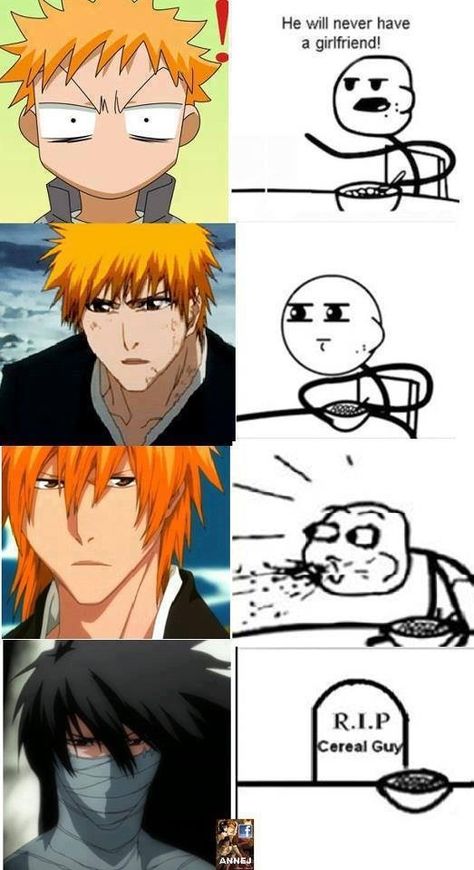 O Ichigo era bonitinho desde o começo, ele só era um pouco arrogante... Cereal Guy, Humor Otaku, Urahara Kisuke, Bleach Funny, Ichigo Y Rukia, Memes Lol, Kurosaki Ichigo, Anime Bleach, Bleach Art