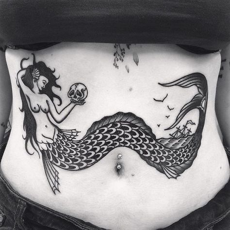 belly mermaid traditional tattoo Mermaid Stomach Tattoo, Mermaid Traditional Tattoo, Tummy Tattoo, Belly Tattoo, Mermaid Tattoo, Mermaid Tattoos, Stomach Tattoos, Beautiful Mermaids, Traditional Tattoo