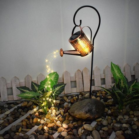 Patio Lamp, Glow Water, Shower Lighting, Metal Watering Can, Garden Shower, Iron Lanterns, Fence Lighting, Outdoor Garden Decor, Solar Lamp