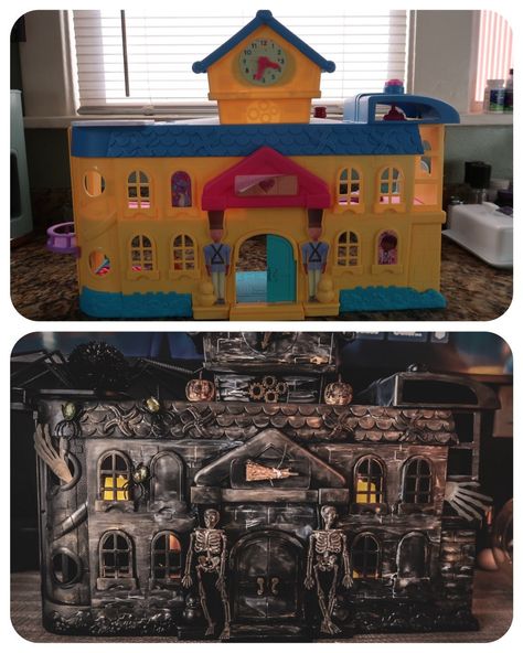 Upcycled Haunted DollHouse: A DIY Halloween Craft Haunted Dollhouse Diy, Dollhouse Upcycle, Haunted Playhouse, Old Dollhouse, Horror Crafts, Spooky Haunted House, Dollhouse Diy, Haunted Dollhouse, Halloween Diy Crafts