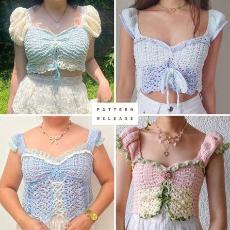 Corset Top Crochet, Crafting Witch, Crochet Corset, Top Crochet Pattern, Crochet Fairy, Crochet Stitches Guide, Corset Pattern, Crochet Inspo, Crochet Stitches For Beginners