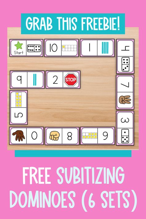 Dominoes Activities Kindergarten, First Grade Enrichment Activities, Subitizing Kindergarten Free, Subitizing Bingo Free, Domino Math Kindergarten, Back And Forth Math Game, First Grade Math Activities Hands On, Subitizing Cards Free Printable, Subitizing Activities For Kindergarten