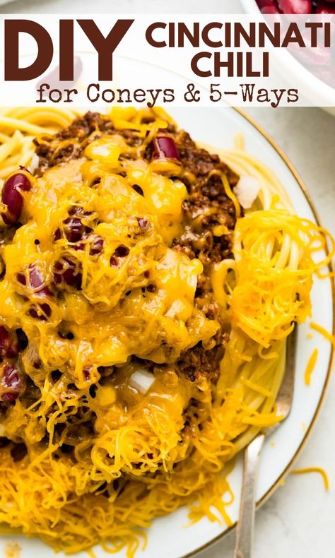 5 Way Chili, Turmeric Drinks, Game Day Chili, Coney Dogs, Cincinnati Chili Recipe, Chili Spaghetti, Homemade Chili Recipe, Cheesy Nachos, Instant Pot Slow Cooker