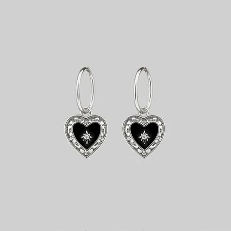 Black Heart Earrings, Statement Hoop Earrings, Heart Hoop Earrings, Dark Heart, Pierced Jewelry, Ornate Frame, Cartilage Piercing, Bling Rings, Black Earrings