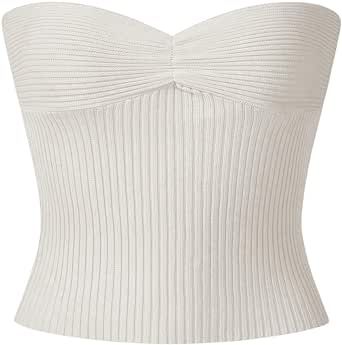 Milumia Women Ruched Ribbed Knit Tube Top Strapless Fitted Solid Corset Crop Tops White Strapless Y2k Tube Top, White Feminine Bandeau Tube Top, White Fitted Y2k Tube Top, White Seamless Tube Top, Trendy White Tube Top With Built-in Bra, Y2k Shirts, White Tube Top, Corset Crop Top, Cropped Tube Top