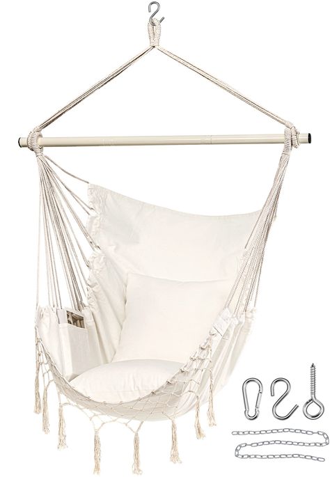 PRICES MAY VARY. 【ENJOY ANYWHERE】Hammock Chair Perfect for indoor & outdoor use, in your bedroom, kid’s room, on the patio, porch, garden, under a tree, in the backyard, by the beach, while camping, and more! Simply find a branch, beam or hammock stand and set it up in seconds! X-Large Size: 59 inches seat width, 51 inches high hammock chair; It's bigger than others, provide you with a more comfortable space, accommodates 1 adult and 1 child (Max 350 Lbs) 【SAFE & STRONG】Heavy duty Zinc Alloy Spr Rope Hammock Chair, Macrame Hanging Chair, Macrame Swing, Rope Hammock, Indoor Hammock, Bedroom Patio, Hanging Hammock Chair, Hanging Hammock, Hammock Stand