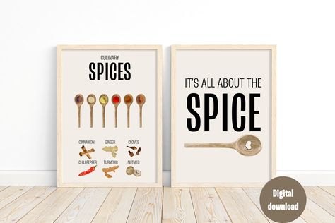 set of 2 printable kitchen posters about herbs, one quote poster and the other an illustration of kitchen herbs Spices Quotes, Spice Quotes, Cooking Puns, Elegant Illustration, Kitchen Herbs, Wall Art Aesthetic, Kitchen Decor Wall Art, Aesthetic Kitchen, Printable Posters