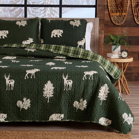 Great Bay Home Rustic Lodge Reversible Quilt Set With Shams (king, Forest Green) : Target Rustic Quilts, Twin Quilt Size, Luxury Quilts, Coverlet Bedding, Rustic Bedding, Queen Size Quilt, King Size Quilt, Rustic Lodge, Bedspread Set