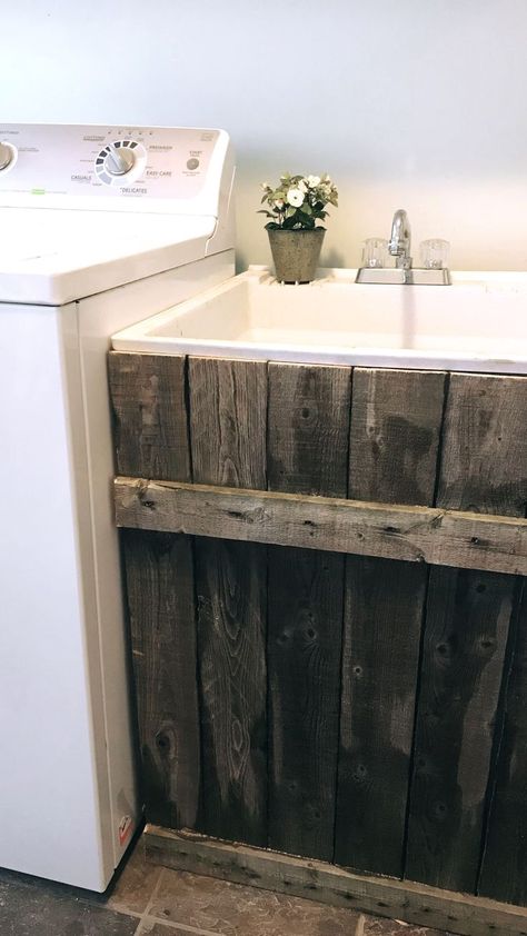 Rustic Utility Sink, Basement Utility Sink, Garage Sink Ideas Diy, Laundry Room Utility Sink Makeover, Utility Sink In Bathroom, Utility Sink Bathroom, Laundry Sink Makeover, Hide Utility Sink, Garage Utility Sink