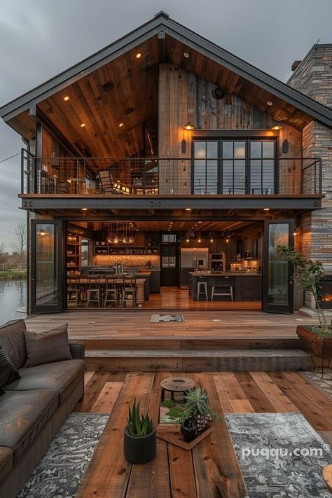 Mini Barndominium, Industrial Cabin, Small Barndominium Ideas, Barndominium Ideas Interiors Rustic, Small Barndominium, Dark Trim, Barn House Design, Barn Style House Plans, Casa Country