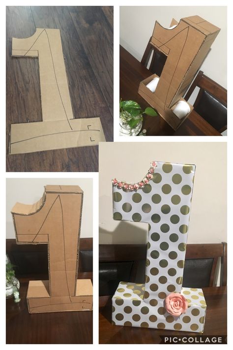 First birthday diy cardboard number Diy Birthday Number, Diy 1st Birthday Decorations, Mantle Deco, Diy Karton, Cardboard Letters, Summer Mantle Decor, 1st Birthday Decorations, Wadi Rum, Decorating Ideas For The Home