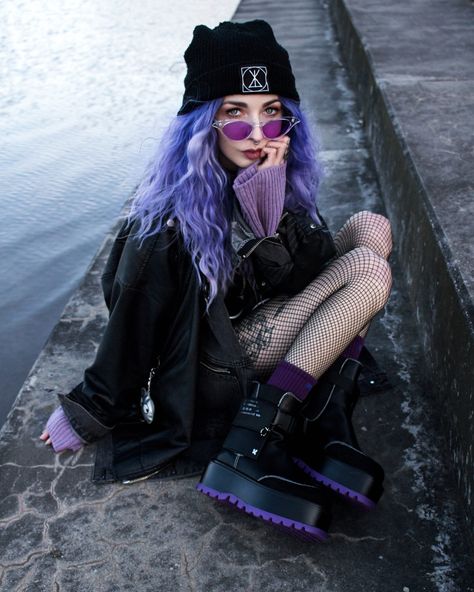 #Hair @blackrush Purple Lace Front, Purple Goth, Wig Wavy, Relationships Goals, Punk Clothing, Dark Style, Synthetic Lace Wigs, Wild Heart, Scene Hair