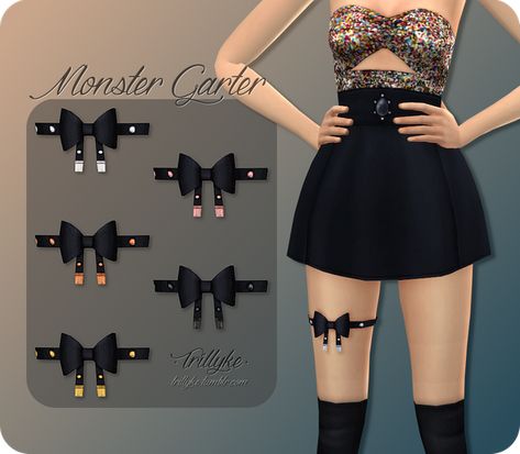 Monster Garter | Trillyke on Patreon Sims 4 Monster, Red Velvet Monster, Sims 4 Cc Goth, Los Sims 4 Mods, Leg Garters, The Sims 4 Pc, Leg Garter, Sims 4 Expansions, Sims 4 Cc Folder