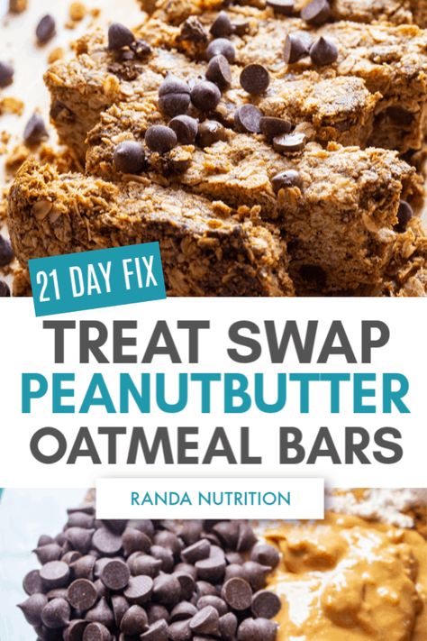 If you're looking for a yellow treat swap for the Ultimate Portion Fix, try these peanut butter oatmeal bars. They're gluten free and a tasty 21 Day Fix dessert. They're also great for toddlers! #21dayfixrecipes #treatswap 21 Day Fix Dessert, Bars With Chocolate Chips, Peanut Butter Breakfast Bar, 21 Day Fix Desserts, 21 Day Fix Snacks, Peanut Butter Oat Bars, Oatmeal Bars Recipes, Peanut Butter Breakfast, Peanut Butter Oatmeal Bars