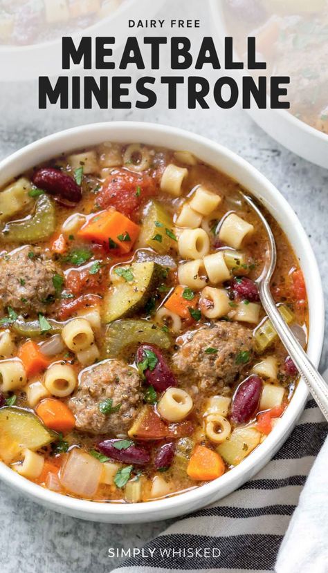 Italian Minestrone Soup Recipe, Italian Minestrone Soup, Soup With Meatballs, Minestrone Soup Recipe, Ditalini Pasta, Beef Meatballs, Minestrone Soup, Easy Soups, Minestrone