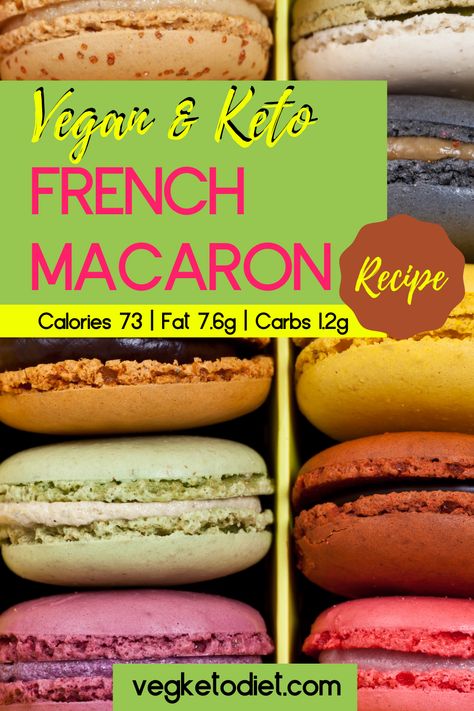 The traditional french macaron recipe consists of almond flour, powdered sugar, eggs, food gel, refined granulated sugar, and vanilla extract. Some of these ingredients are not good for a keto diet, so it’s best to replace them. Check my vegan keto macaron recipe to see what I've came up with. Keto Macarons Recipe, Sugar Free Macarons, Paleo Macarons, Sugar Free Macaron Recipe, Keto Macarons, Dukan Desserts, Keto Macaroons, Macaroon Filling, Keto Rules