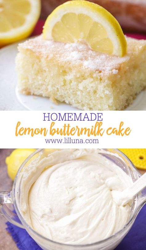 Lemon Buttermilk Cake is topped with a delicious lemony glaze. It is refreshing with the perfect amount of sweetness! #lemoncake #lemonbuttermilkcake #lemon #cake #buttermilk #dessert Buttermilk Lemon Cake, Lemon Buttermilk Cake Recipe, Make Your Own Buttermilk, Lemon Bars Easy, Buttermilk Cake, Lemon Syrup, Lemon Cake Recipe, Warm Cake, Milk Cake