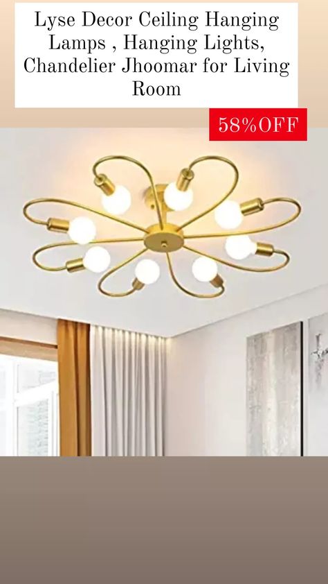 Material :- Metal , Color:- Golden, Eight lights (Jhoomar) Chandelier Holder :- E27/ E26 (Regular screw type)_Bulb not included. Design :- Traditional Classic Design, Exquisite Workmanship, Perfect Lighting, Worth Your Purchase! Suitable for Home Living Room, Hotel, can easily Match with various Decorating Style. Living Room And Dining Table, Dining Table Lights, Lamps Hanging, Decor Ceiling, Lights Chandelier, Lights Hanging, Lights Black, Table Lights, Hanging Lamps