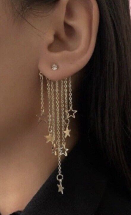 Gold Star Jacket Earrings - Tassle earrings - Celestial Jewellery  | eBay Gold Star Earrings As Gift, Aesthetic Star Earrings, Gold Star Earrings For Formal Occasions, Gold Celestial Star Earrings, Celestial Star-shaped Sparkling Earrings, Star Jacket, Jacket Earrings, Earring Jackets, Earring Gift