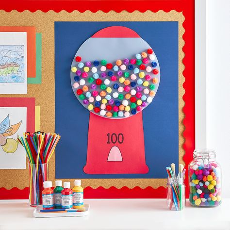 100 School Day Ideas, 100 Days Of School Project Kindergartens, 100 Day Project Ideas, 100 Días De Clases, 100th Day Of School Crafts, 100 Day Of School Project, Summer Bulletin Boards, 100 Day Celebration, School Poster