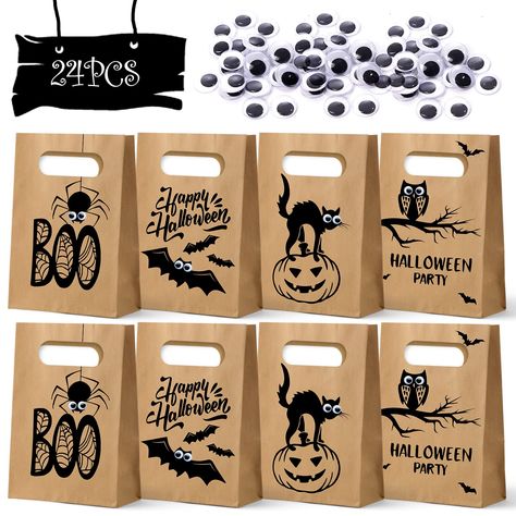 PRICES MAY VARY. ✨ Halloween Treat Bag: The Halloween goodie bags set contains four original type of patterns including spider, bat, owl, black cat. We can use the googly eyes to DIY. Let the weird, unique Halloween candy paper bags to accompany you through a happy holiday! ✨ Size and Dimension: Each Halloween candy bag measures approximately 5.5 x 2.5 x 8.5 inches and can hold cookies, candy, snacks or any other small items you like. ✨ Cute Googly Eye Design: Each set is equipped with 100 googl Kids Halloween Party Treats, Halloween Treat Bags Diy, Birthday Treat Bags, Halloween Gift Baskets, Halloween Teacher Gifts, Halloween Gift Bags, Halloween Goodie Bags, Bags For Kids, Candy Halloween