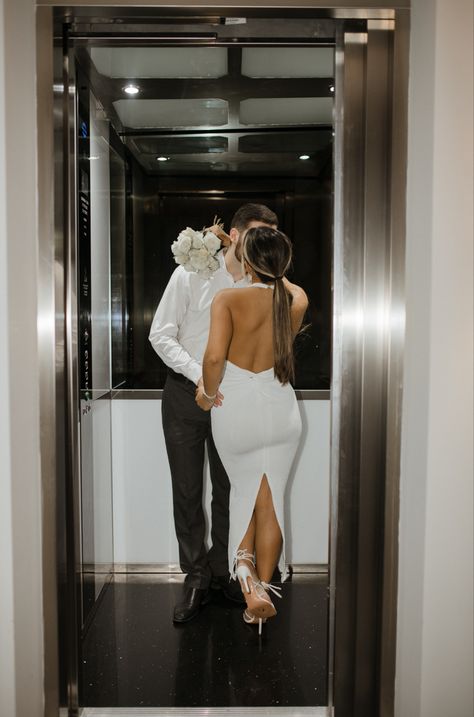 Engagment Photo Dress, Engagement Photos At Hotel, Cute Anniversary Picture Ideas, Spicy Elevator Wedding Photos, Spicy Engagement Photos Hotel, Hotel Room Elopement Photos, Spicy Engagement Photoshoot Ideas, Courthouse Wedding Reception Ideas, Classy Hotel Engagement Photos