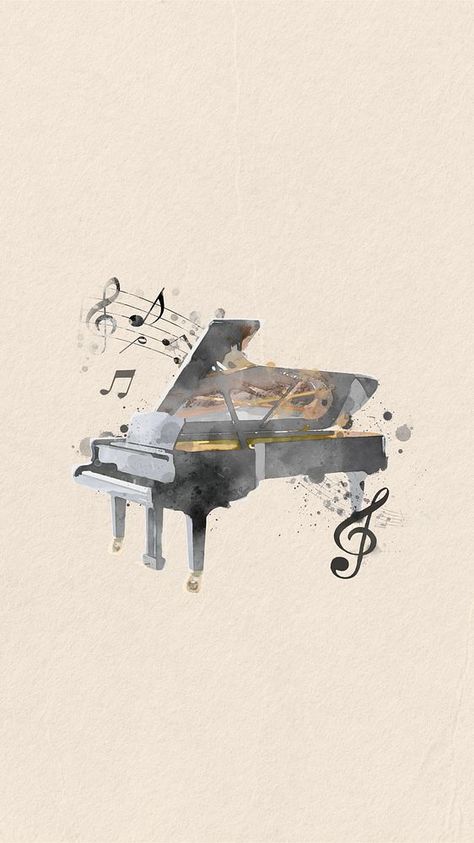 Watercolor grand piano mobile wallpaper. Remixed by rawpixel. | premium image by rawpixel.com / Adjima Piano Pictures Art, Piano Phone Wallpaper, Piano Graphic Design, Music Related Wallpapers, Piano Wallpaper Iphone, Piano Aesthetic Vintage, Music Aesthetic Piano, Music Theme Wallpaper, Piano Illustration Art