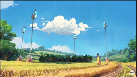 Dear Alice, Joe Hisaishi, Future Farms, Sci Fi Environment, Areas Verdes, Farm Field, Look At The Sky, Science Fiction Art, Environment Design