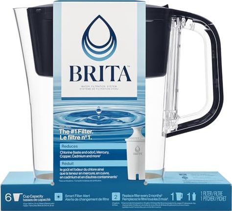 Brita 6 Cup Filter Pitcher with Smart Light Indicator, Reduces Chlorine taste and odour from Tap Water, Filters 151 Litres, Denali, Black White Tahoe, Brita Pitcher, Brita Water Filter, Brita Filter, Water Filter Pitcher, Soda Makers, Water Pitcher, Reusable Water Bottles, Tap Water