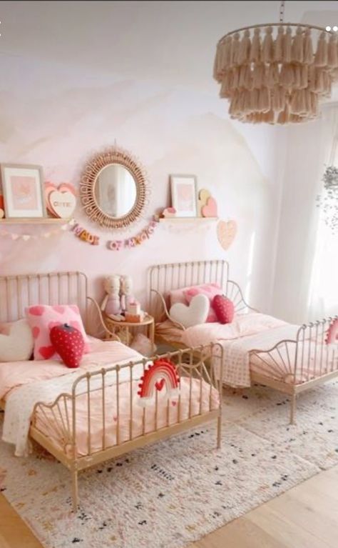 Girls Bedroom Ideas Shared, Sisters Shared Room, Sisters Shared Bedroom, Ikea Toddler Bed, Twin Girl Bedrooms, Toddler And Baby Room, Toddler Bed Girl, Girls Room Diy, Shared Girls Room