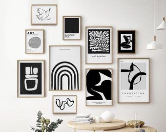 Black And White Gallery Wall, White Gallery Wall, Canva Fonts, Flower Canvas Art, Art Noir, Eclectic Wall Art, Flower Market Poster, Modern Gallery Wall, Flower Painting Canvas