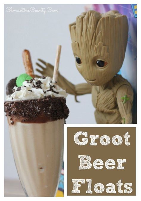 Groot Beer Floats: a fun way to incorporate Guardians of the Galaxy into a birthday party. Guardians Of The Galaxy Food Ideas, Guardians Of The Galaxy Dinner, Groot Party, Marvel Birthday, Galaxy Birthday, Marvel Birthday Party, Galaxy Party, Marvel Party, Disney Dinner