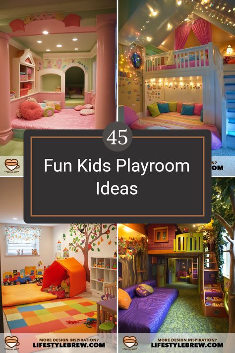 Transform your child's playtime with these 45 creative kids playroom ideas. From colorful decor to functional furniture, discover ways to design a playful environment that encourages creativity and learning. Explore themes like jungle, space, or art corner, ensuring the space is safe and engaging. Get inspired by vibrant color palettes, different layouts, and organization tips for toys and games Toy Room Decorating Ideas, Colorful Kids Playroom, Jungle Theme Playroom, Conservatory Playroom, Kids Playroom Design, Colourful Armchairs, Comfortable Reading Nook, Grandkids Room, Room For Kids