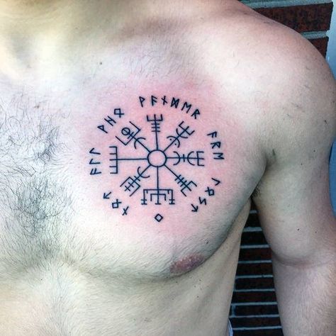 Small Simple Rune Black Ink Guys Chest Tattoos Runes Tattoo, Viking Compass Tattoo, Viking Rune Tattoo, Tattoo Artists Near Me, Rune Tattoo, Norse Tattoo, Nordic Tattoo, Best Tattoo Designs, Viking Tattoos