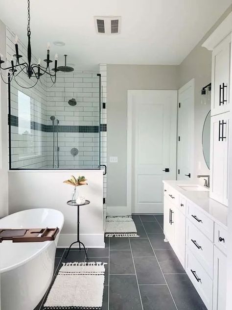 Tile Bathroom Floor Ideas, Subway Tile Shower Designs, Tile Shower Designs, Dark Grey Tile Bathroom, Black Bathroom Floor Tiles, Black Tile Bathroom, Brick Tiles Bathroom, Black Tile Bathroom Floor, Bathroom Floor Ideas