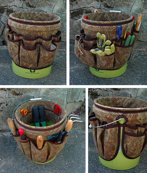 Bucket Apron for Gardening Tools | Flickr - Photo Sharing!Nice design! Garden Buckets, Garden Tools Storage, Bucket Organizer, Repotting Plants, Tool Apron, Kneeling Pad, Tool Tote, Tools Storage, Paint Buckets