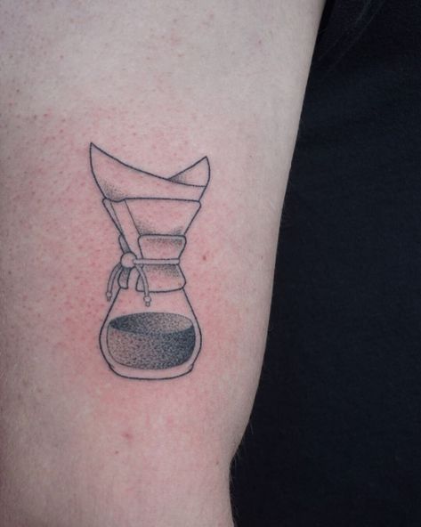 Artist: Evan Lorenzen Pour Over Tattoo, Portafilter Tattoo, Chemex Tattoo, Coffee Patches, Tattoo Cafe, Chemex Coffee, Coffee Tattoo, Coffee Tattoos, Flash Tattoo Designs