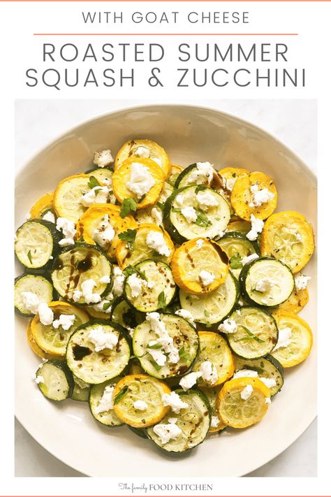 Roasted Summer Squash & Zucchini with Goat Cheese has to be one of the most delicious yet easy dishes you can make. Taking less than 20 minutes, it's a perfect way to get more veggies into your week. Zucchini With Goat Cheese, Squash Appetizers, Sauteed Summer Squash, Squash Zucchini Recipes, Oven Roasted Zucchini, Roasted Summer Squash, Zucchini Side Dishes, Zucchini Cheese, Summer Squash Recipes