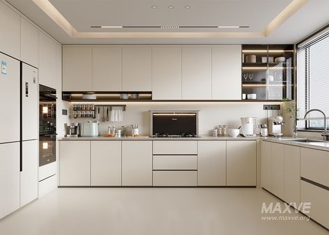 Modern kitchen Max Storage Kitchen, Kitchen Concepts Design, Kitchen Ceiling Design Modern Interiors, One Wall Kitchen Ideas, Huge Kitchen Luxury, Kitchen Ireland, Semi Open Kitchen Design, Kitchen Set Design, Rich Kitchen