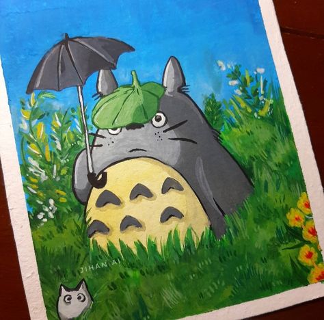 Ghibli Painting Ideas, Totoro Painting, Ghibli Painting, Totoro Drawing, Gauche Painting, Illustration Art Kids, Posca Art, Ghibli Artwork, Oil Pastel Paintings