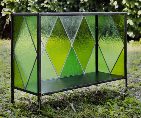 antonio aricò's cathedral glass cabinets reveal a celestial quality Stained Glass Furniture, Stained Glass Cabinets, Green Cabinet, Stained Glass Windows Church, Glass Cabinets, Furniture Storage Cabinets, Blue Cabinets, Green Cabinets, Redecorate Bedroom