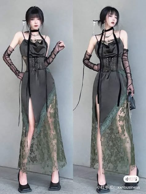 Cyberpunk Dress, Old Fashion Dresses, Concept Clothing, Prom Dress Inspiration, Sling Dress, Fashion Inspiration Design, Cute Fall Outfits, Outfit Inspo Fall, Edgy Outfits