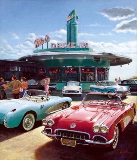 Diner Aesthetic, Vintage Cars 1950s, Old Vintage Cars, Auto Retro, Vw Vintage, Mc Laren, Old Classic Cars, Cadillac Eldorado, Car Illustration